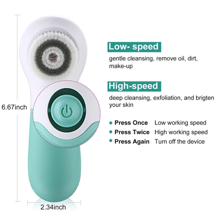 Multi-Functional Electric Facial Cleaning Machine with Latex Spin Rotating Heads Silicone