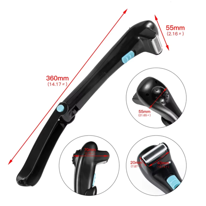 Foldable Electric Back Shaver Long Handle Waterproof Body Trimmer