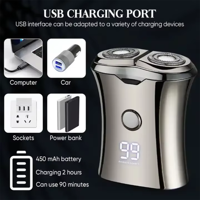 Portable USB Type-C Charging Electric Shaver Mini LED Display