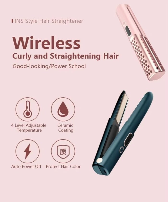 Curler Electric Portable USB Rechargeable Hair Straightener Cordless 2 in 1