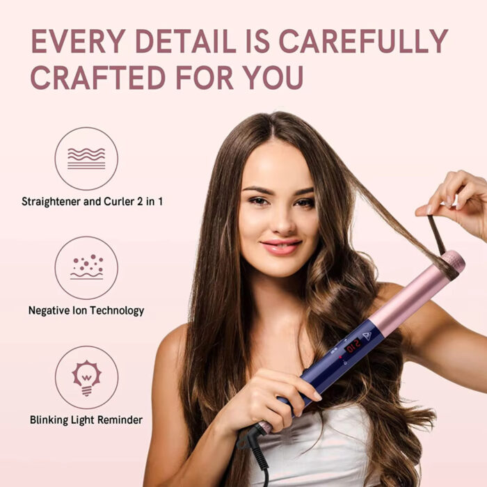 Dry and Wet Dual-use Rechargeable Three-speed LCD 2 in 1 Curler and Hair Straightener