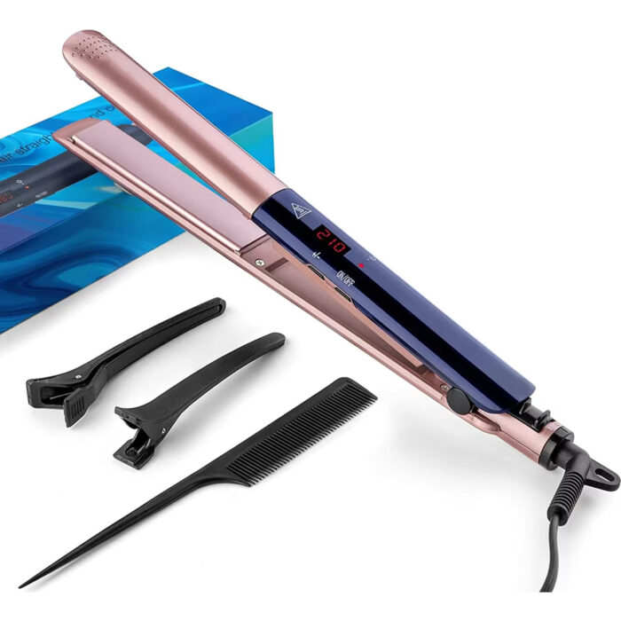 Dry and Wet Dual-use Rechargeable Three-speed LCD 2 in 1 Curler and Hair Straightener