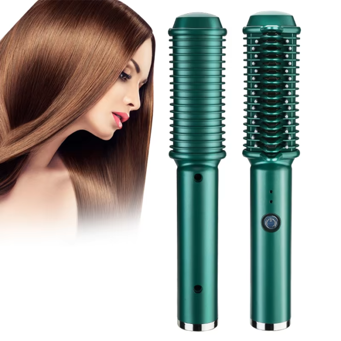 Hair Straightener Brush Flat Iron 2-in-1 Rechargeable LED Steam