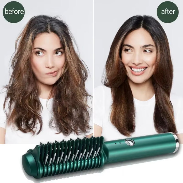 Hair Straightener Brush Flat Iron 2-in-1 Rechargeable LED Steam