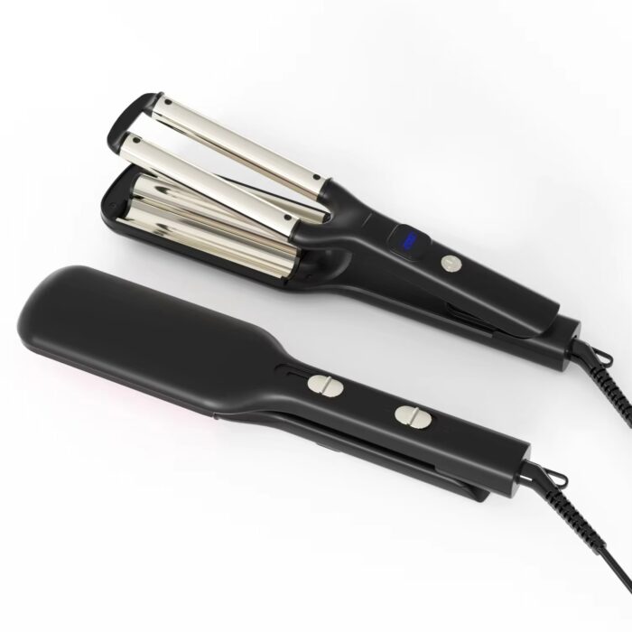 Home Tripple Barrel Ceramic Ionic Big Wave Adjustable Curling Iron LED