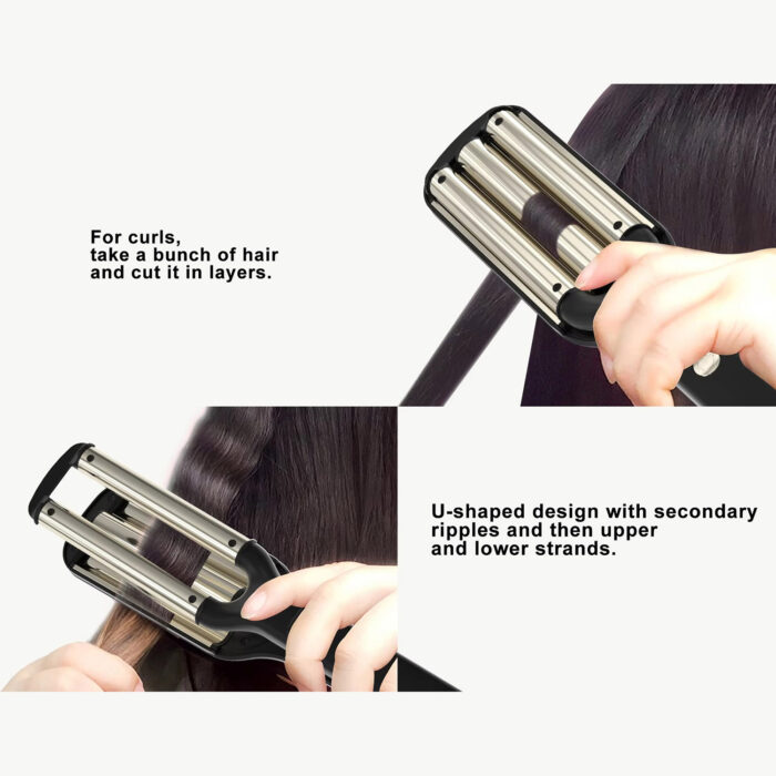 Home Tripple Barrel Ceramic Ionic Big Wave Adjustable Curling Iron LED