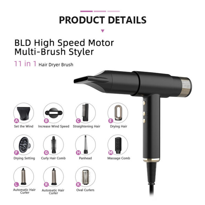 11 in 1 Hair Styler One-Step Blow Dryer 110,000 RPM High Speed BLDC Motor
