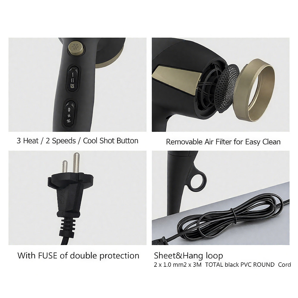 2500W Powerful Strong Air Speed Hairdryer Blow Dryer Professional Ionic DR940028-8 Negative Ion Foldable Hair Fast Drying Electric Hair Dryer with Concentrator