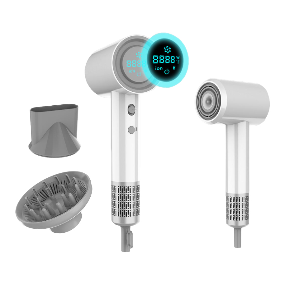 Blow Dryer With LED Display 110000RPM BLDC High Speed Motor Salon Ionic Leafless DR940009-1 Negative Ion Foldable Hair Fast Drying Electric Hair Dryer with Concentrator