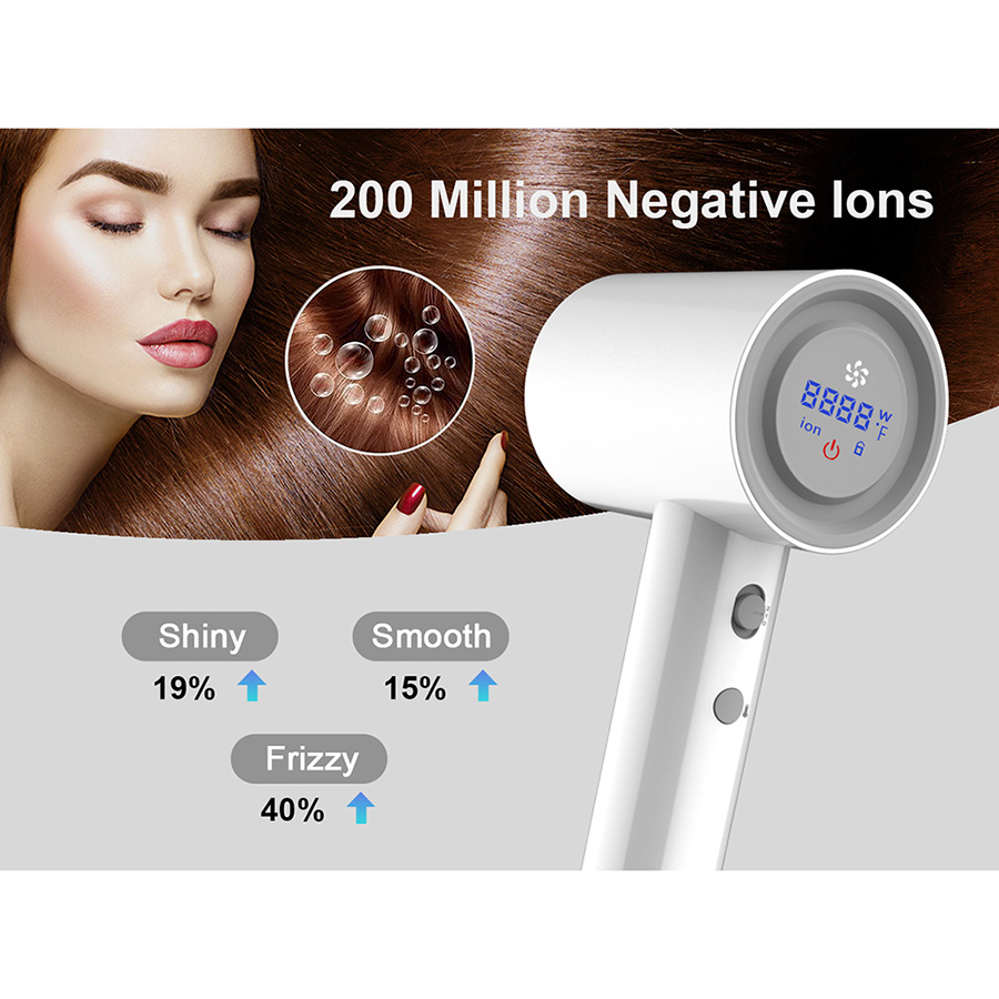 Blow Dryer With LED Display 110000RPM BLDC High Speed Motor Salon Ionic Leafless DR940009-6 Negative Ion Foldable Hair Fast Drying Electric Hair Dryer with Concentrator