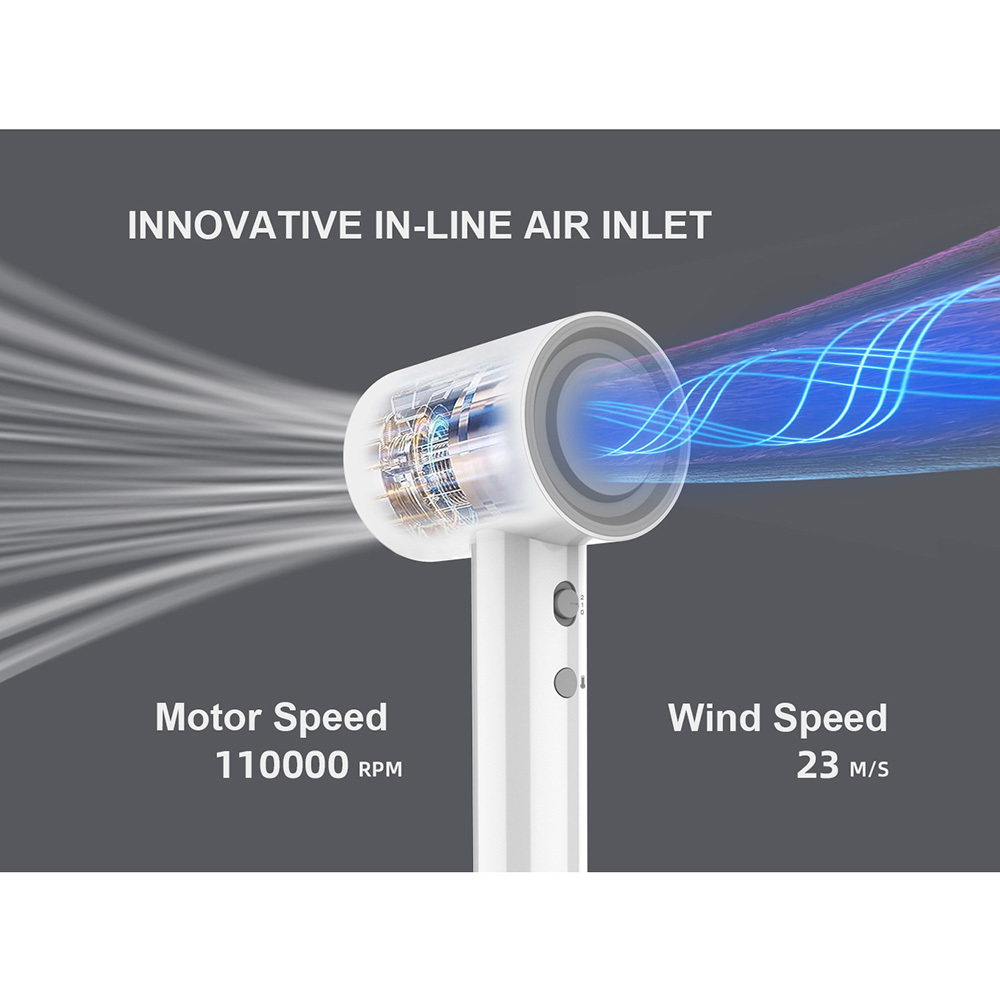 Blow Dryer With LED Display 110000RPM BLDC High Speed Motor Salon Ionic Leafless DR940009-7 Negative Ion Foldable Hair Fast Drying Electric Hair Dryer with Concentrator