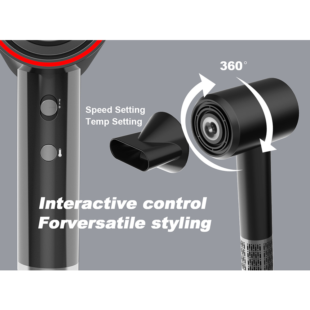 Blow Dryer With LED Display 110000RPM BLDC High Speed Motor Salon Ionic Leafless DR940009-8 Negative Ion Foldable Hair Fast Drying Electric Hair Dryer with Concentrator