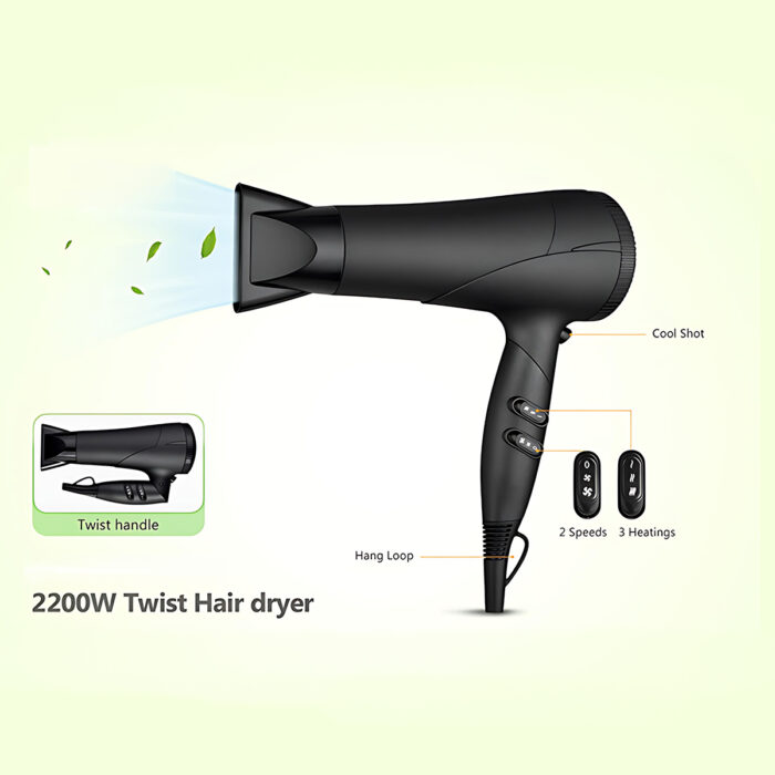 Hair Dryer with Diffuser and Nozzle Foldable Handle Powerful Adjustable