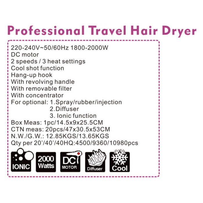 Hair Dryer with Diffuser and Nozzle Foldable Handle Powerful Adjustable