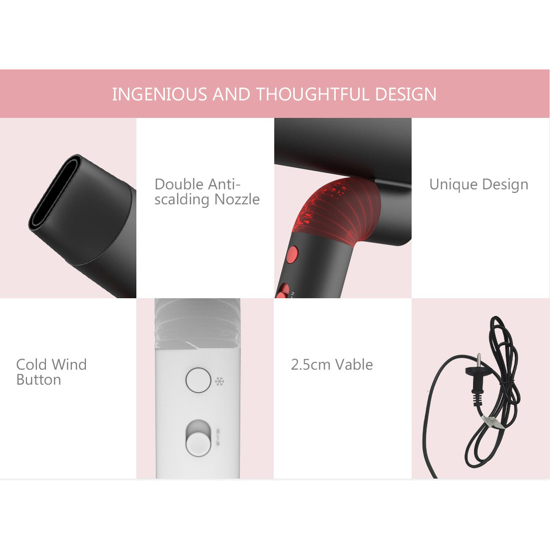 Professional Ionic Foldable Handle Hair Dryer With Magnetic Nozzle DR940013-4 Negative Ion Foldable Hair Fast Drying Electric Hair Dryer with Concentrator