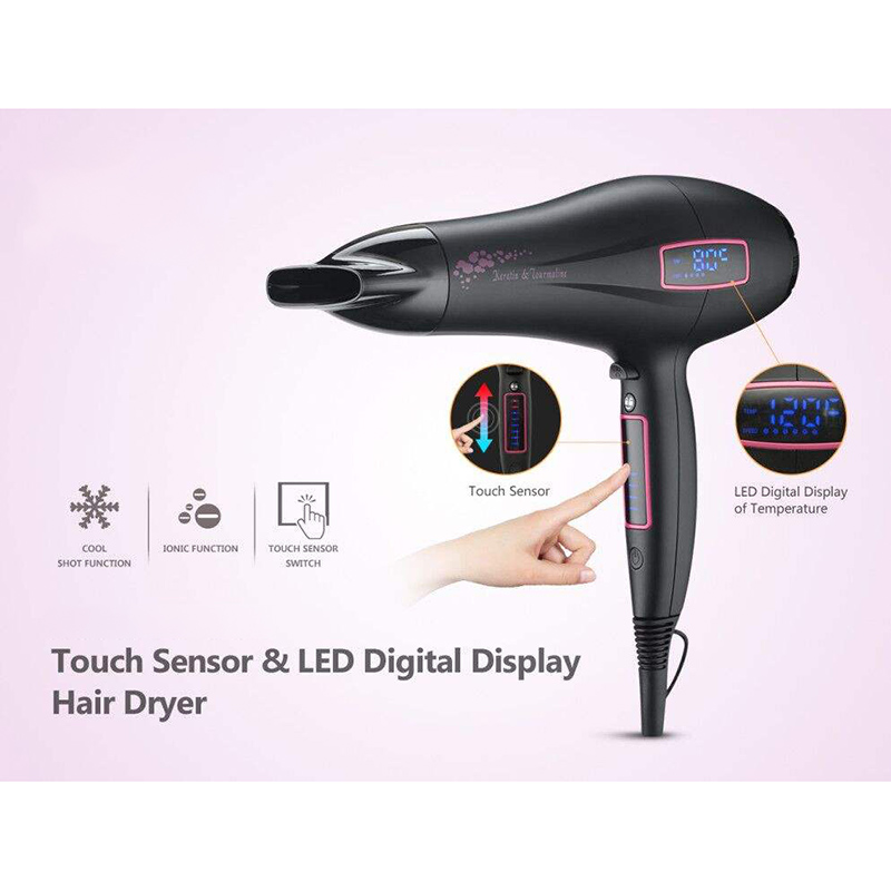 Touch Screen Switch Hair Dryer with LED Digital Display 6 Speed & 8 Temp Ionic DR940035-3 Negative Ion Foldable Hair Fast Drying Electric Hair Dryer with Concentrator