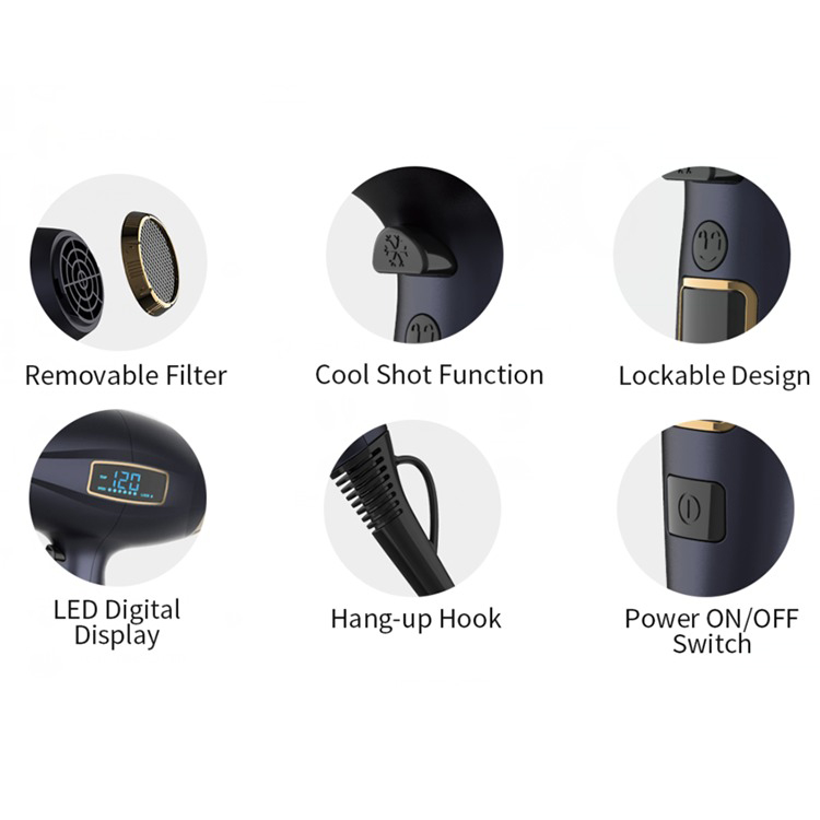 Touch Screen Switch Hair Dryer with LED Digital Display 6 Speed & 8 Temp Ionic DR940035-4 Negative Ion Foldable Hair Fast Drying Electric Hair Dryer with Concentrator