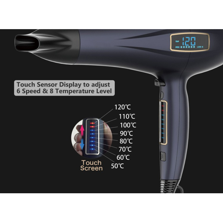Touch Screen Switch Hair Dryer with LED Digital Display 6 Speed & 8 Temp Ionic DR940035-5 Negative Ion Foldable Hair Fast Drying Electric Hair Dryer with Concentrator